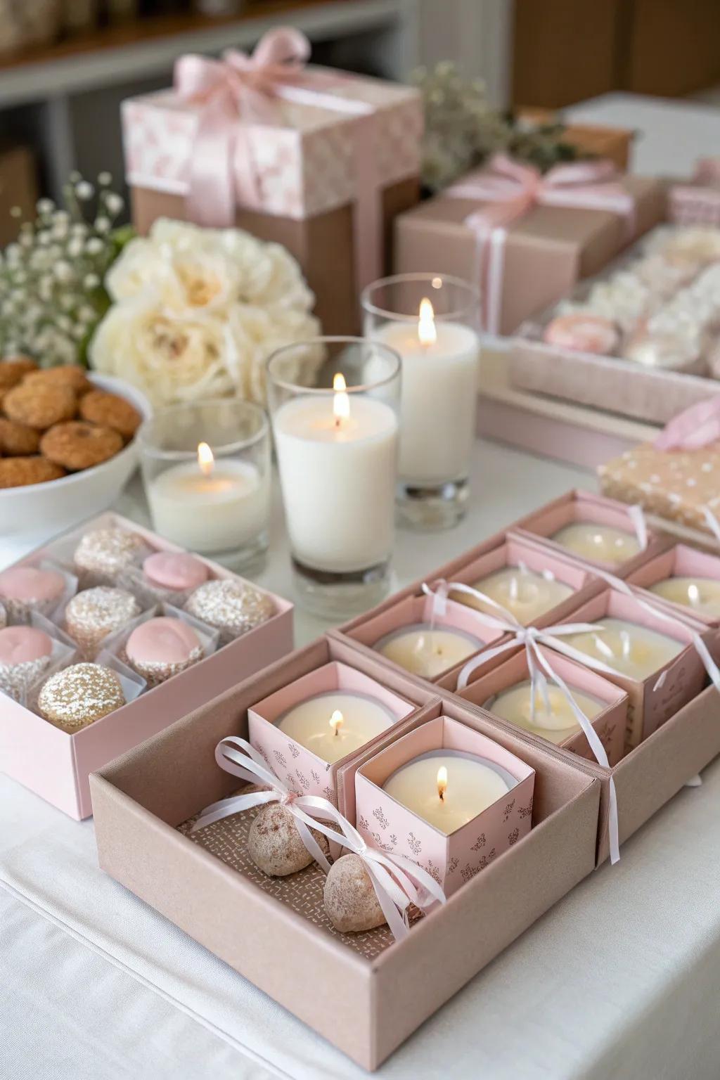 Charming rose blush wedding tokens.