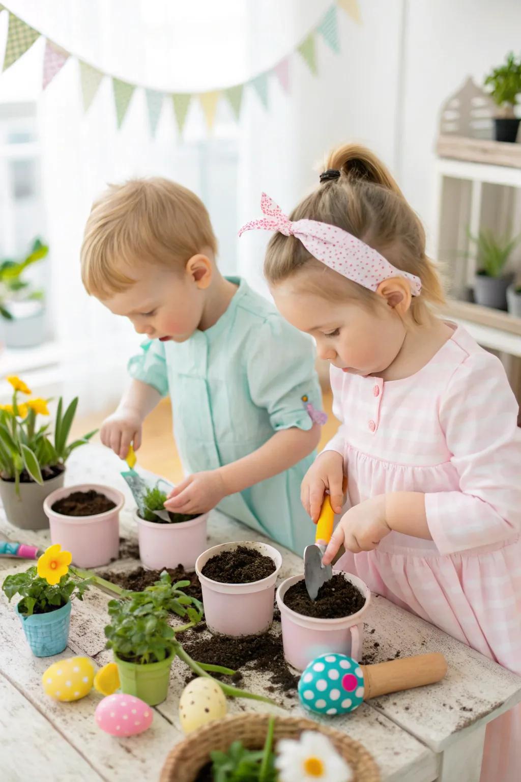 Concocting an Easter garden with petite verdant digits.