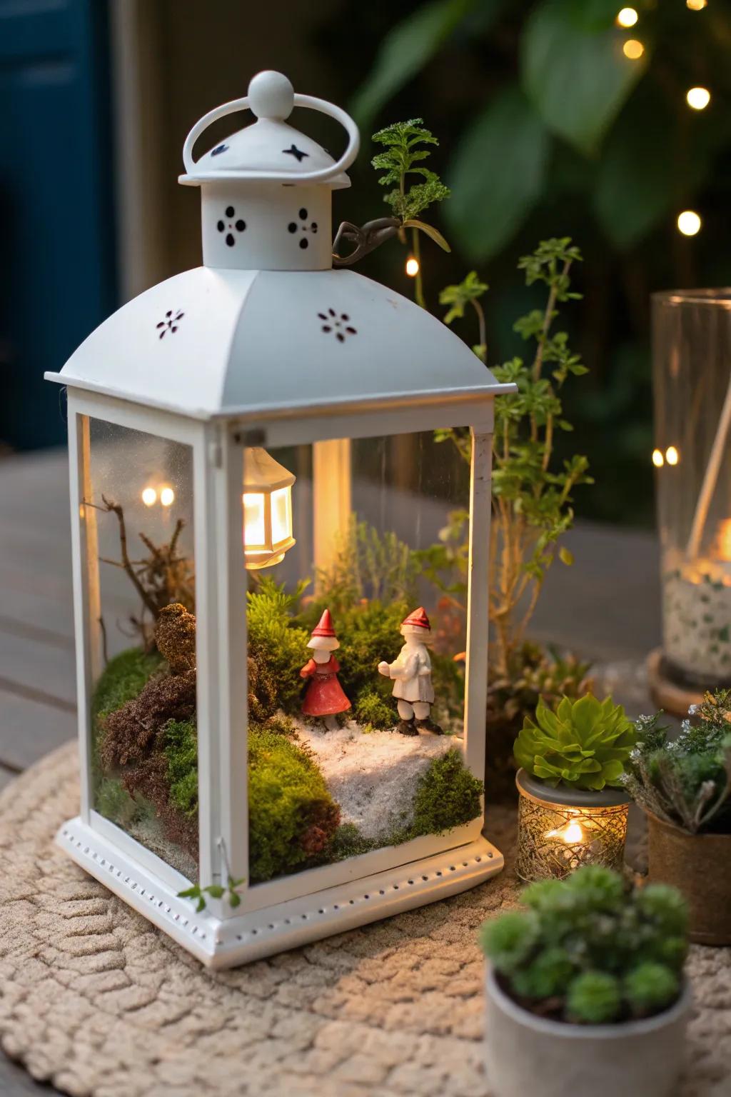A small-scale garden brings the outdoors into your lantern.