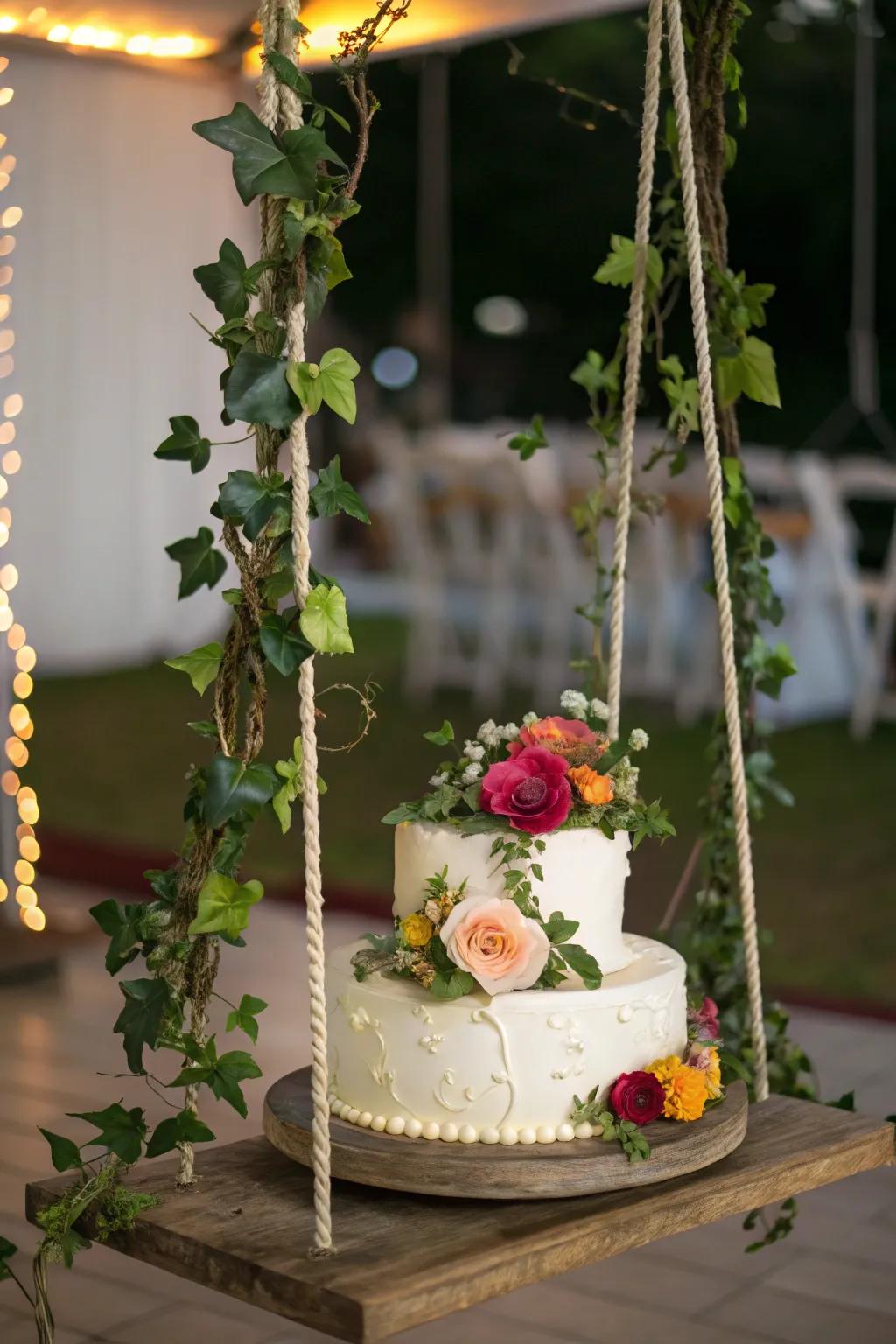 A woodland pendulum becomes a magical cake platform.