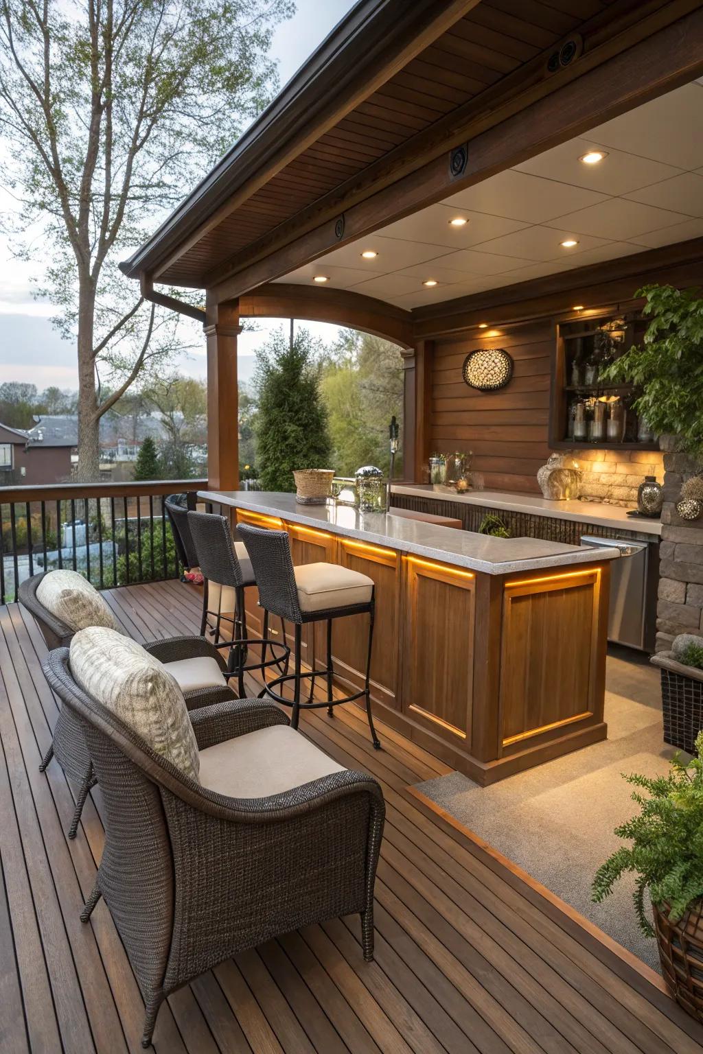 A stylish integrated bar on a sheltered patio.