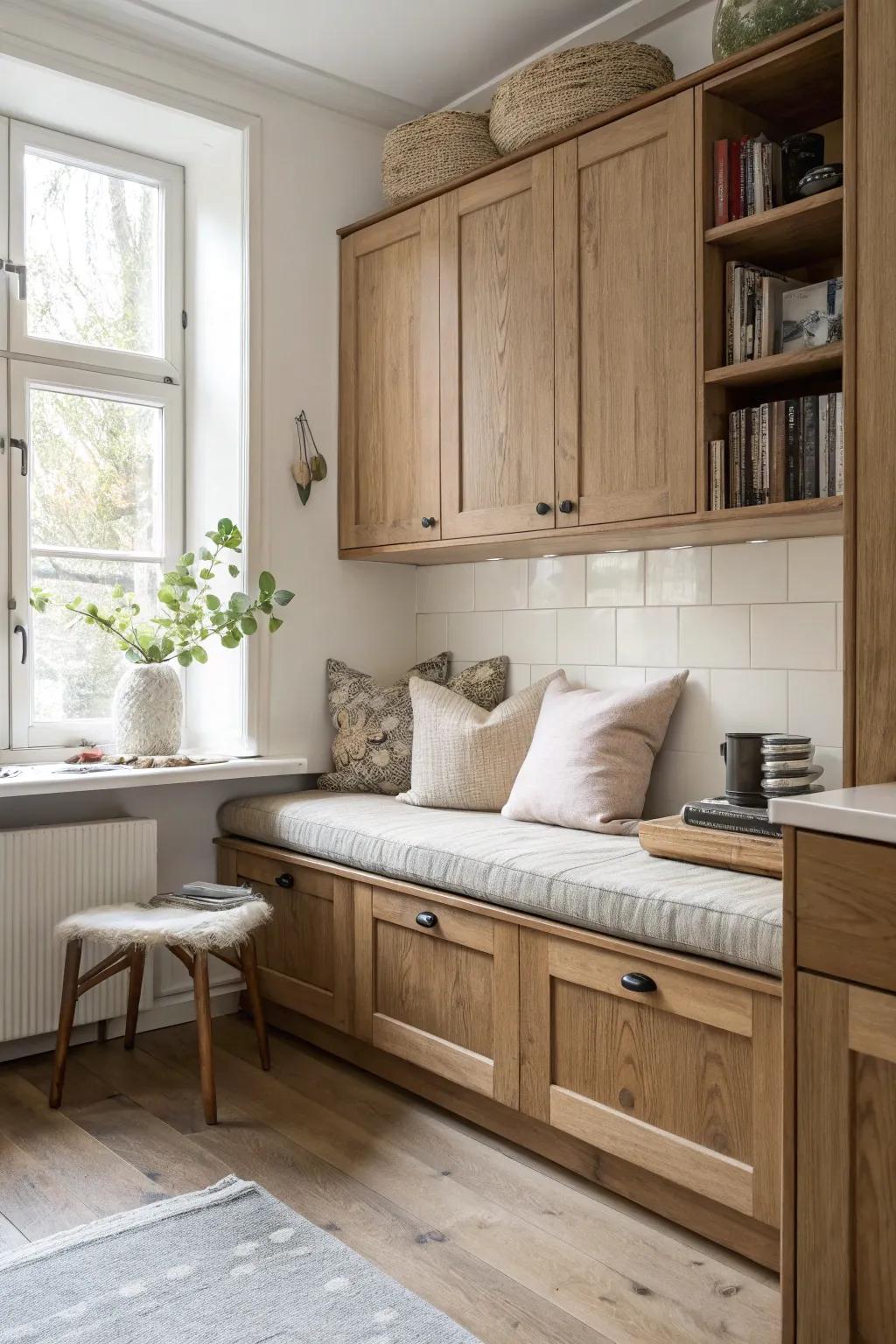 Build a cozy nook in your kitchen with inviting bench seating.