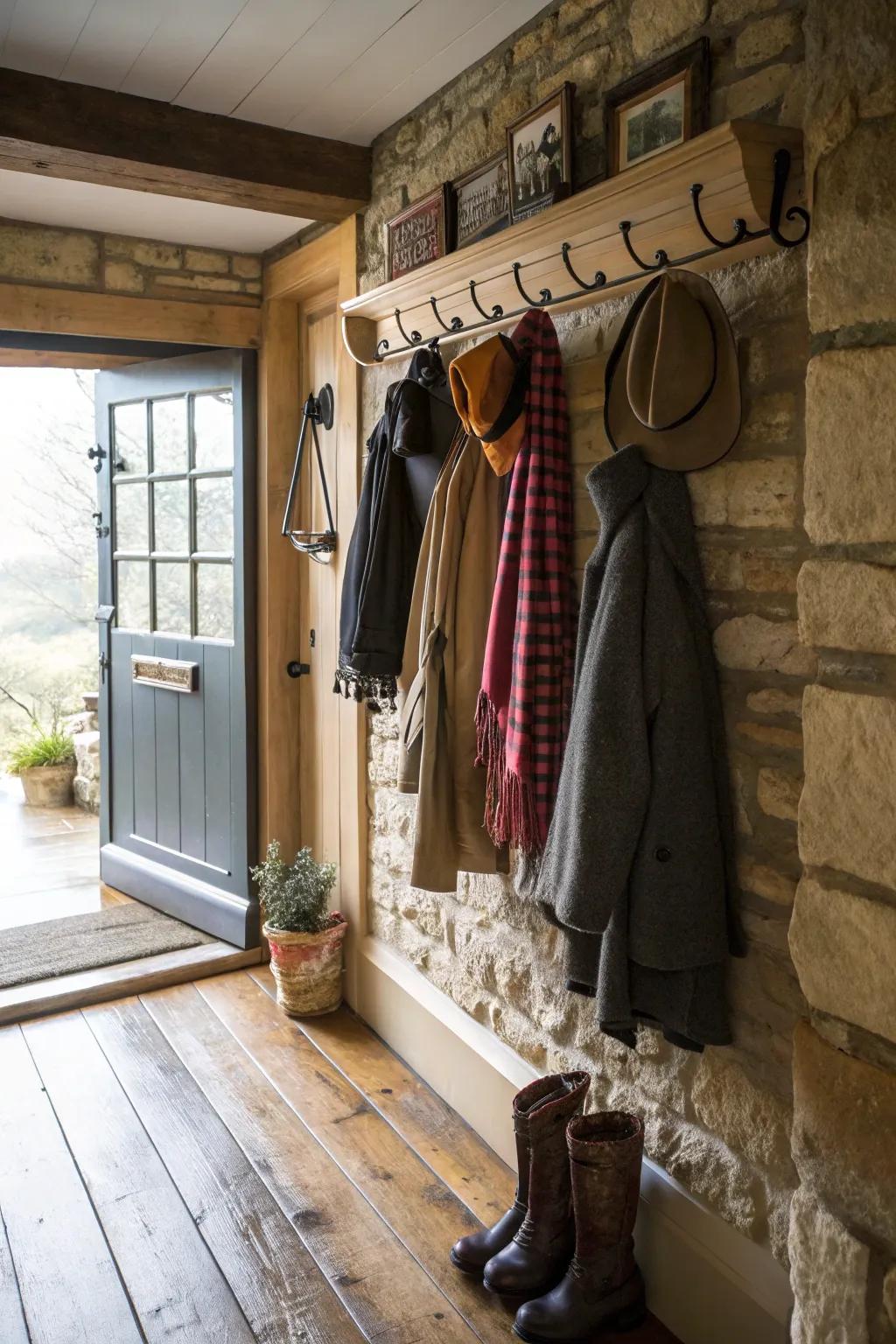 Useful and fashionable peg rails for organization.