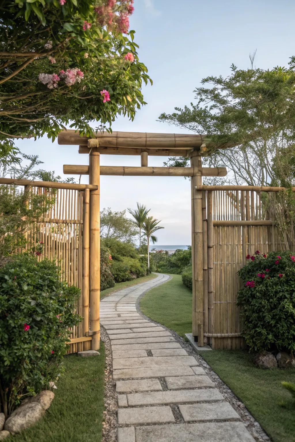 Cane gateways bring an eco-friendly and exotic flair to entrances.