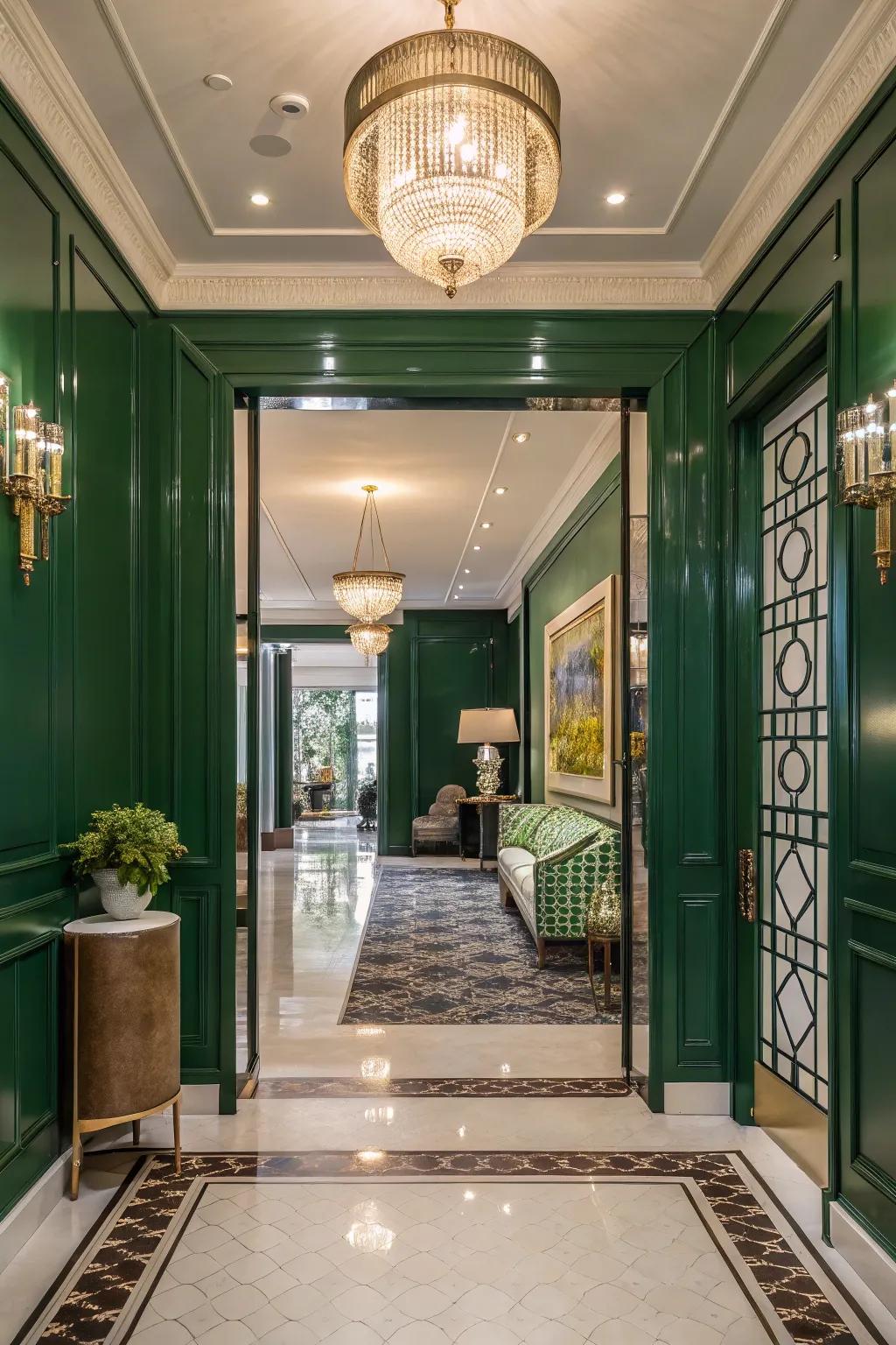 Achieve luxury with reflective emerald finishes.
