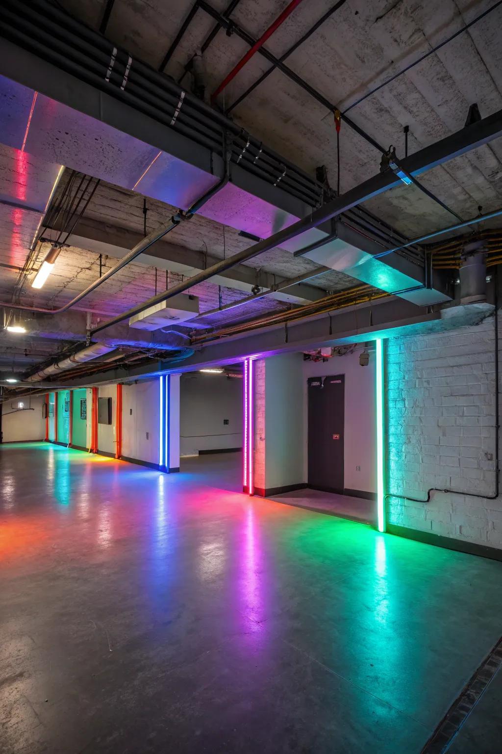 A mesmerizing illumination show enhances the basement’s ambiance.