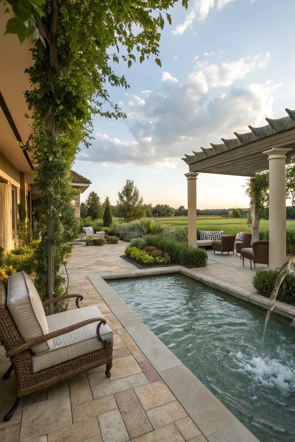 Add tranquility with a soothing water element on your patio.