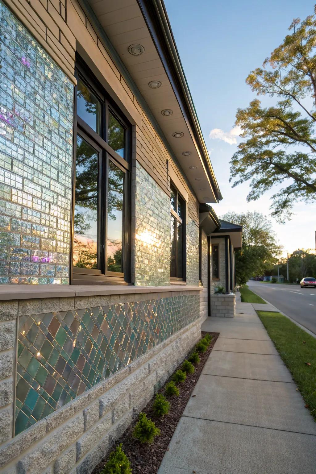 Glass mosaic cladding adds sophistication and luxury.