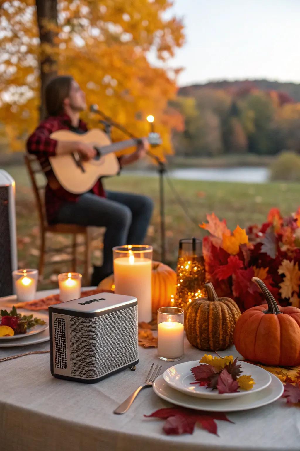 Ambient music establishes the scene and complements the snug atmosphere.