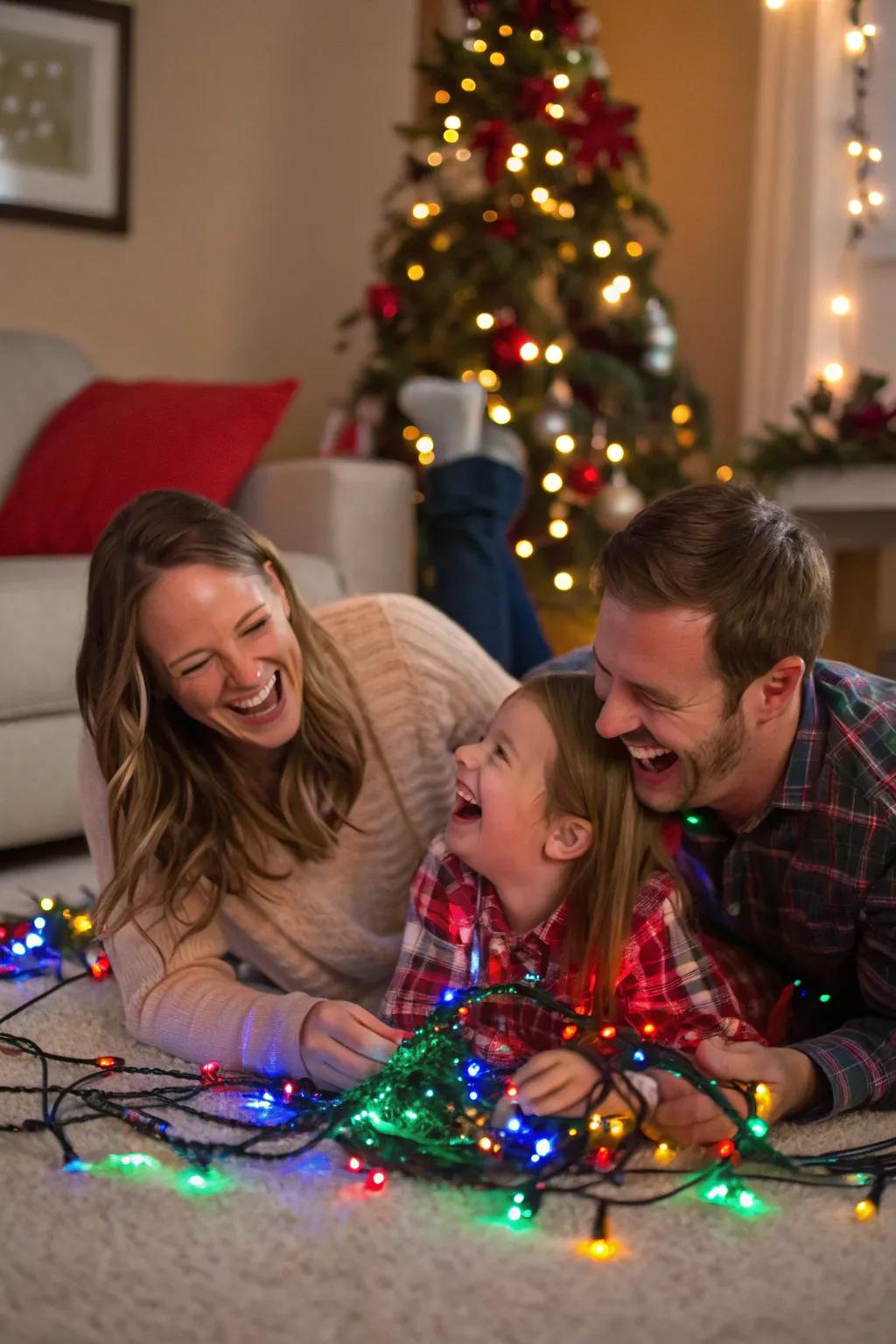 Incorporate a playful theme for a cheerful and lighthearted family photo.