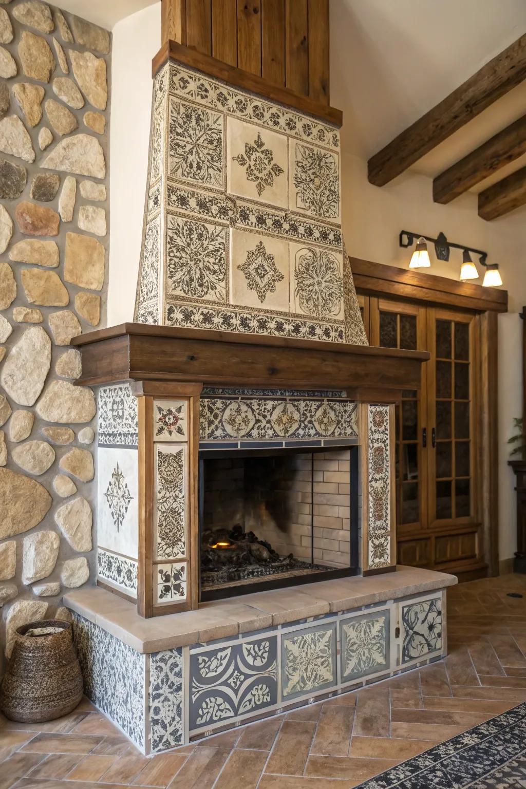 Differentiating fill contributing play to a farmhouse fireplace.