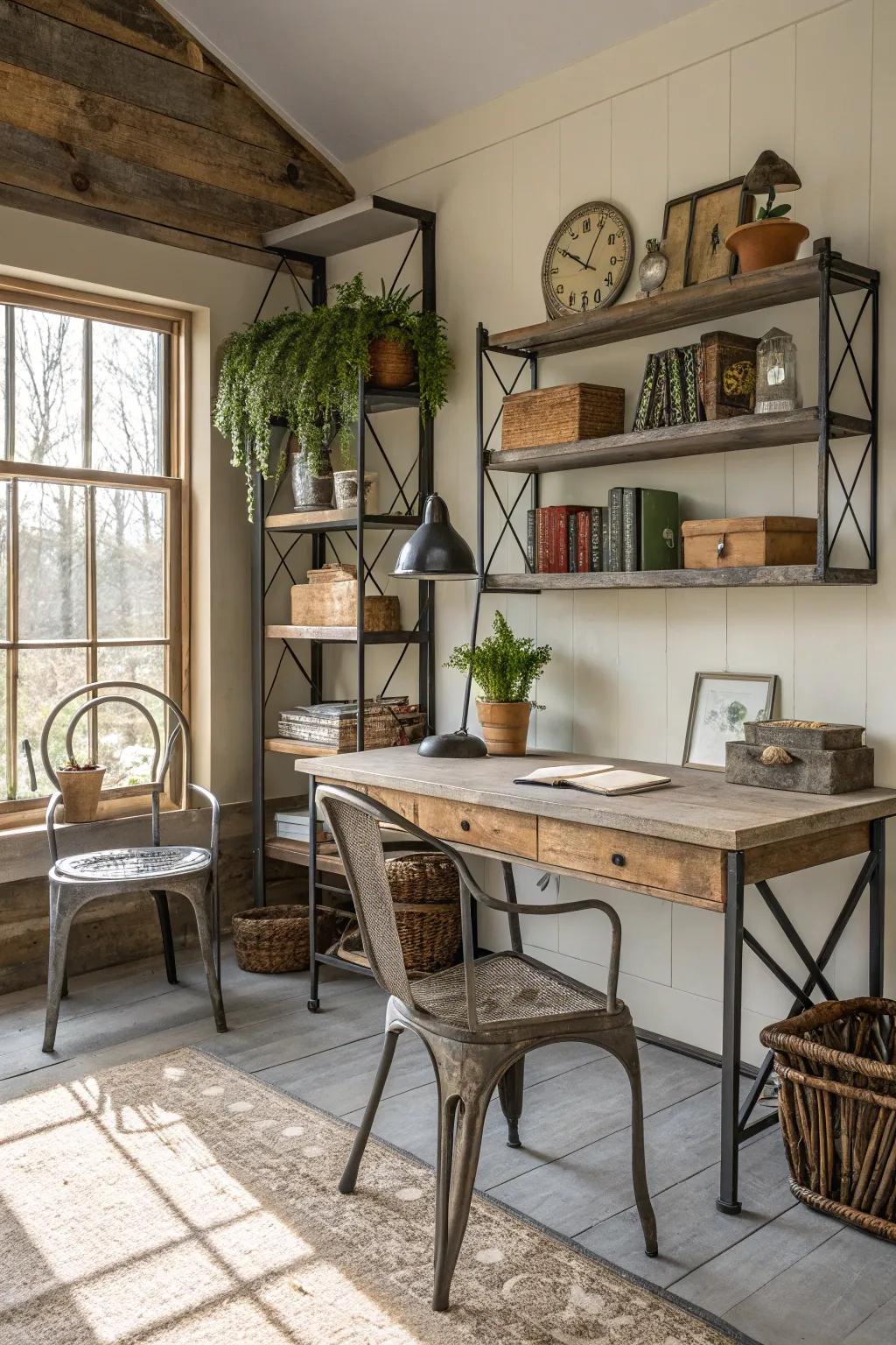 Metallic and wood cultivate a lush texture.