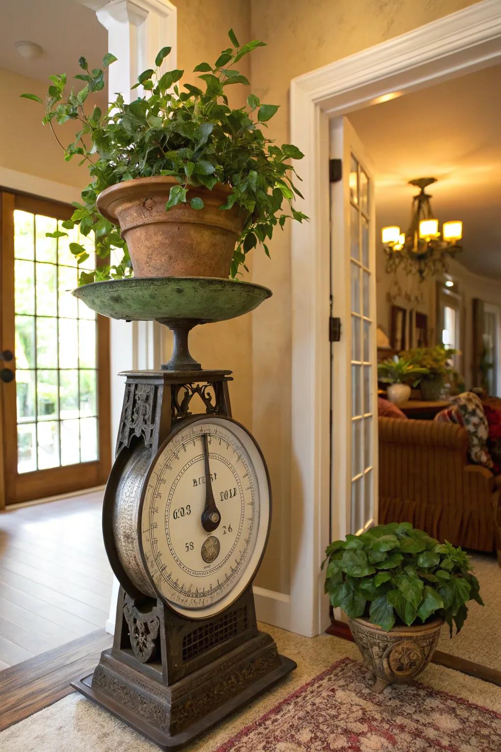 A creative flora stand employing a classic balance.