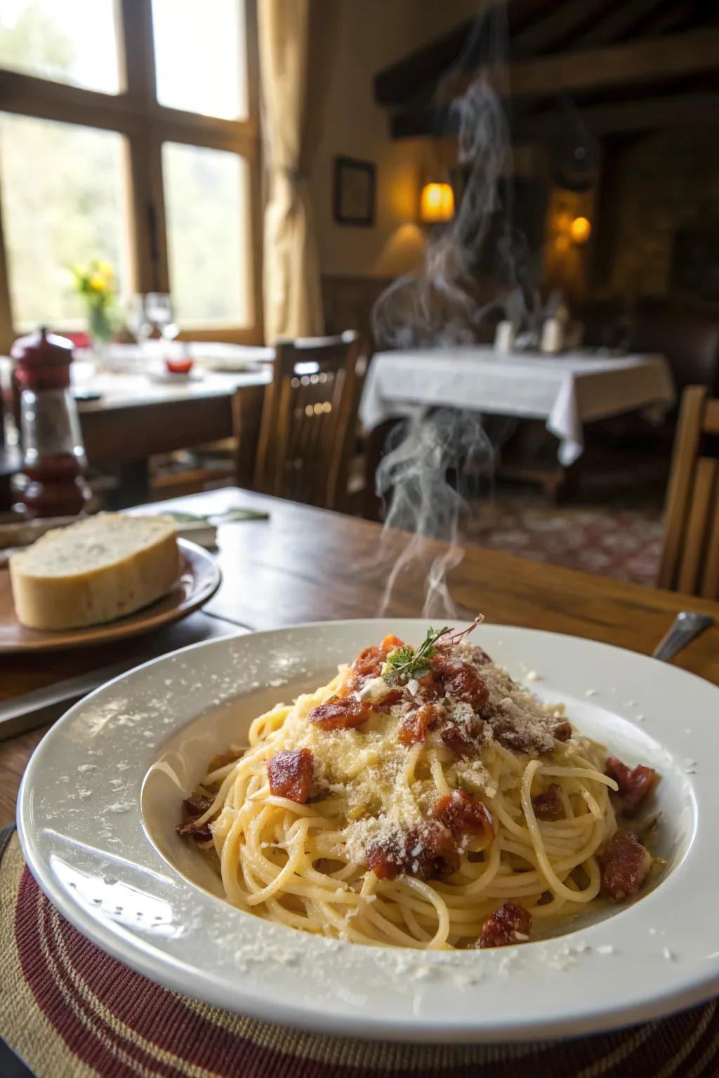Comfort Dad with a creamy pasta carbonara.