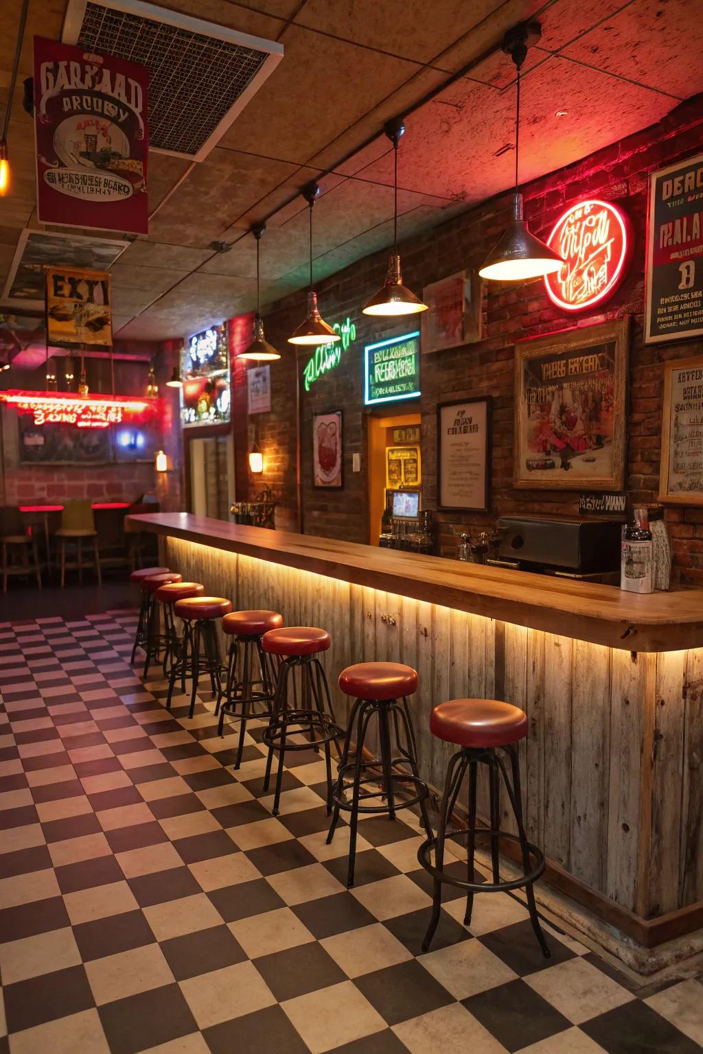 Relive the golden era with a retro diner delight inside your basement.