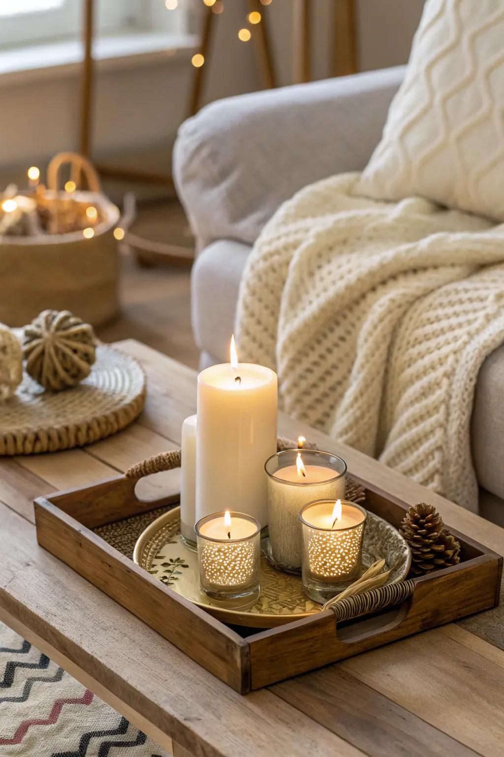 Contain your candlelight with a stunning tray for a neat display.
