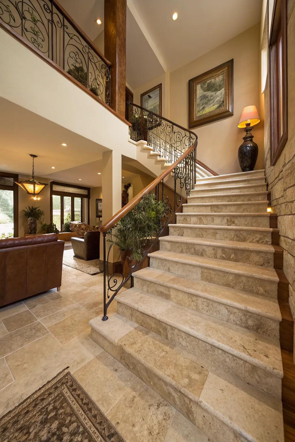 Stone steps introduce a luxurious and durable element to stair design.