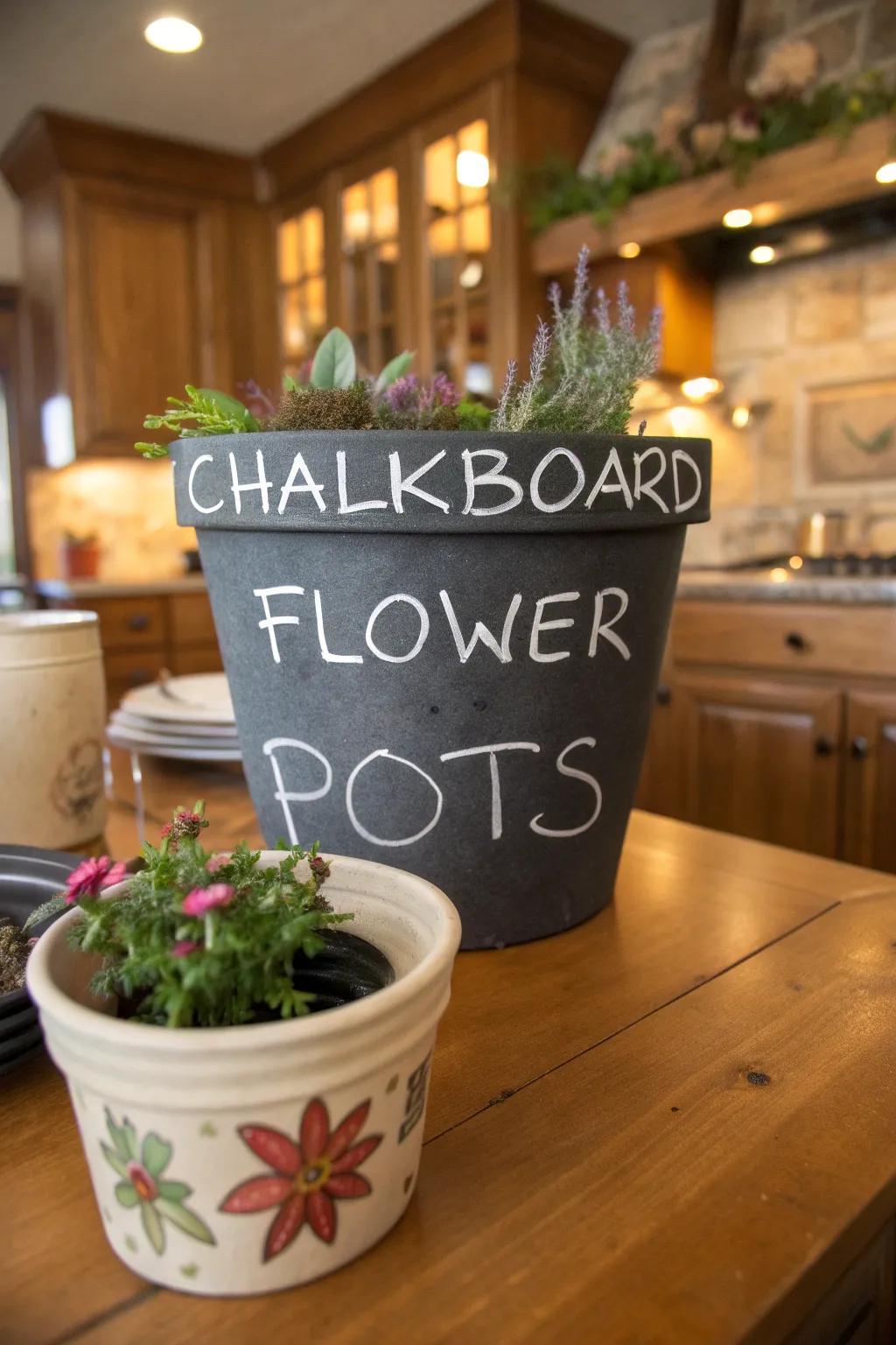 Chalkboard flower containers offering endless possibilities for creativity.