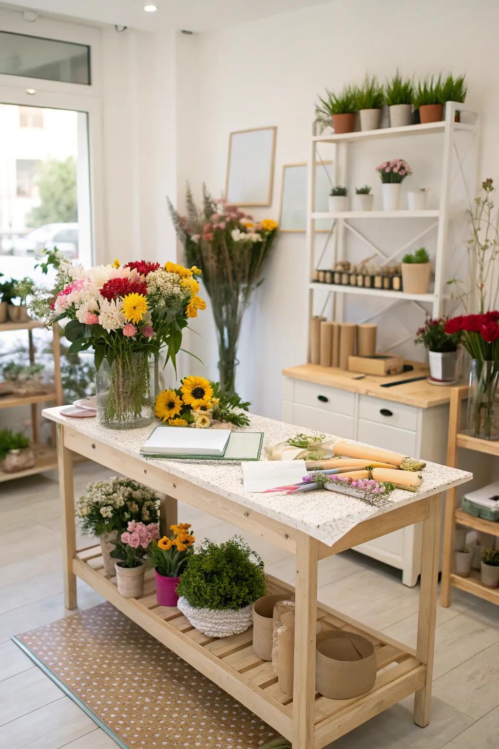 Create a dedicated space for arranging flowers.