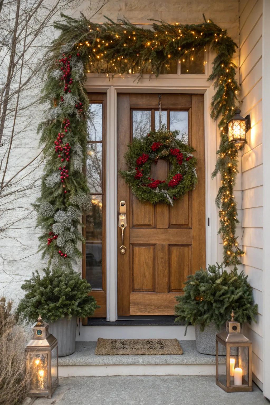 Seasonal decor maintaining the entrance lively and festive.