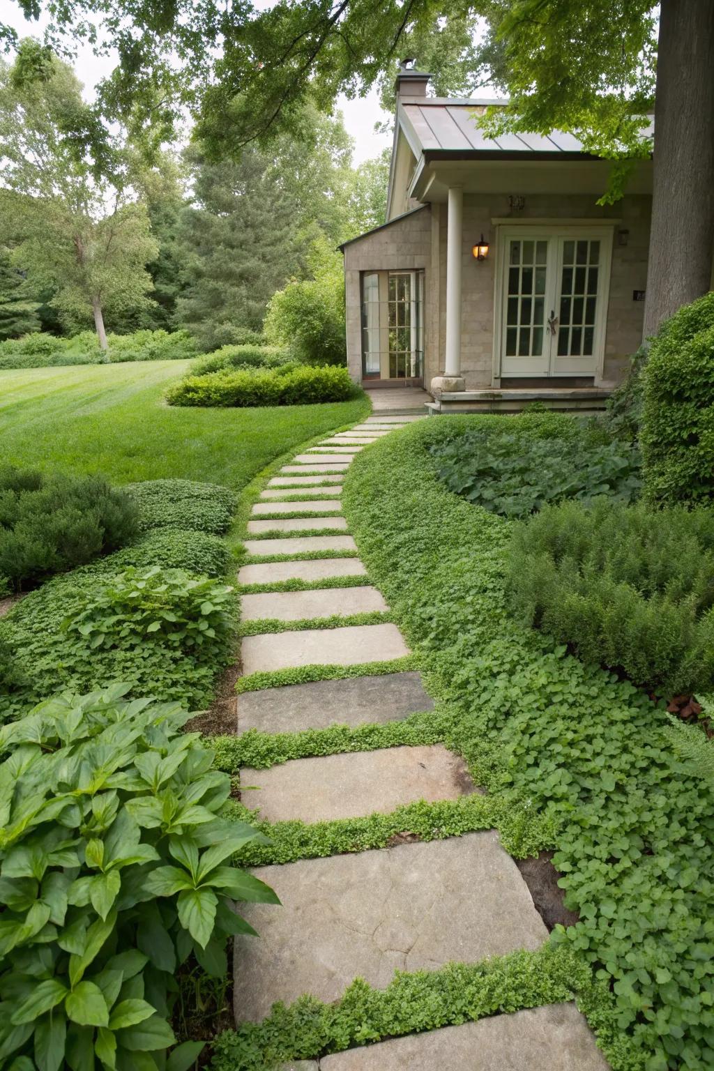 Stone slabs provide a simple, graceful path through greenery.