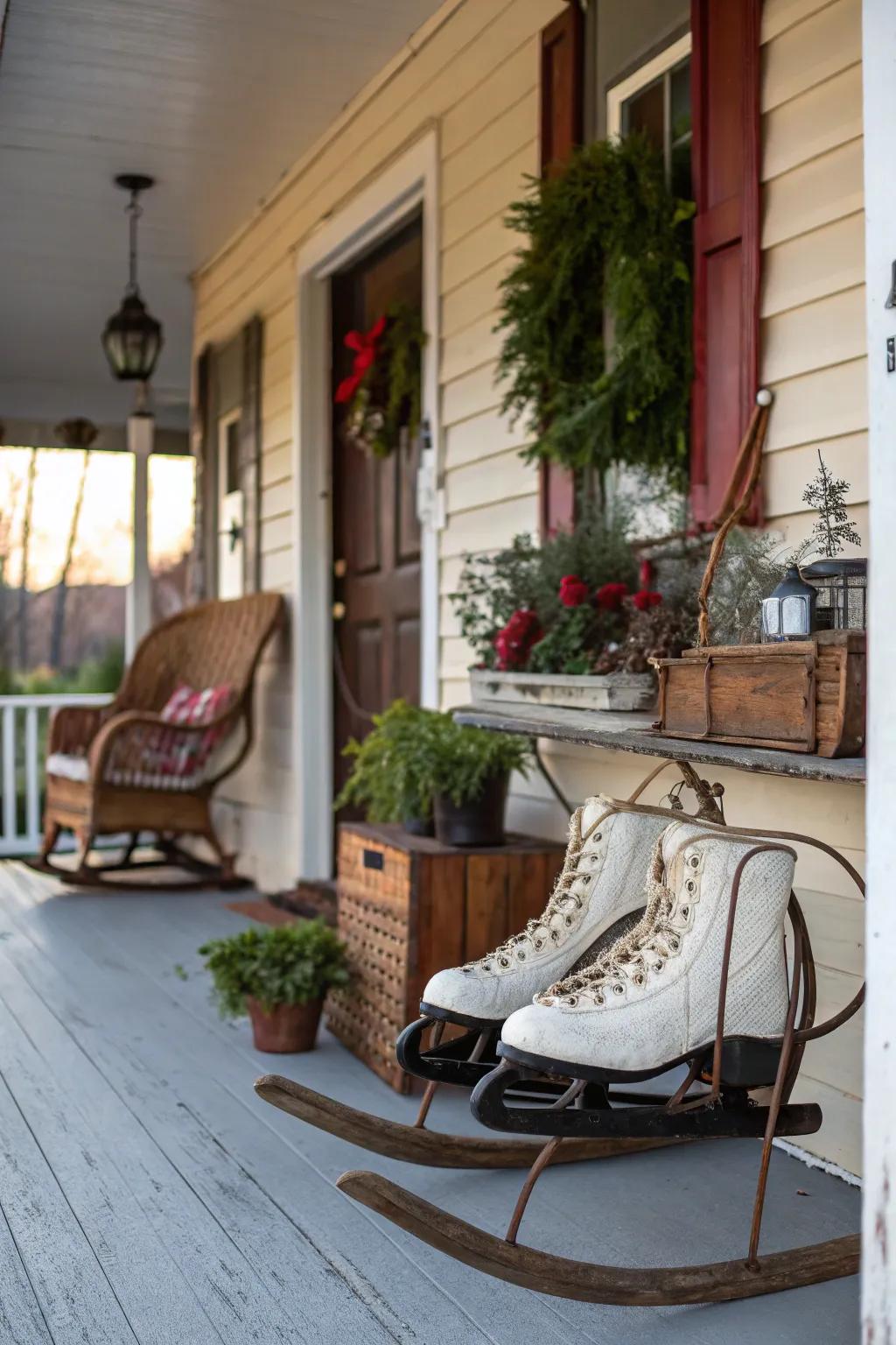 Aged discoveries enrich charm and nostalgia upon your holiday porch.