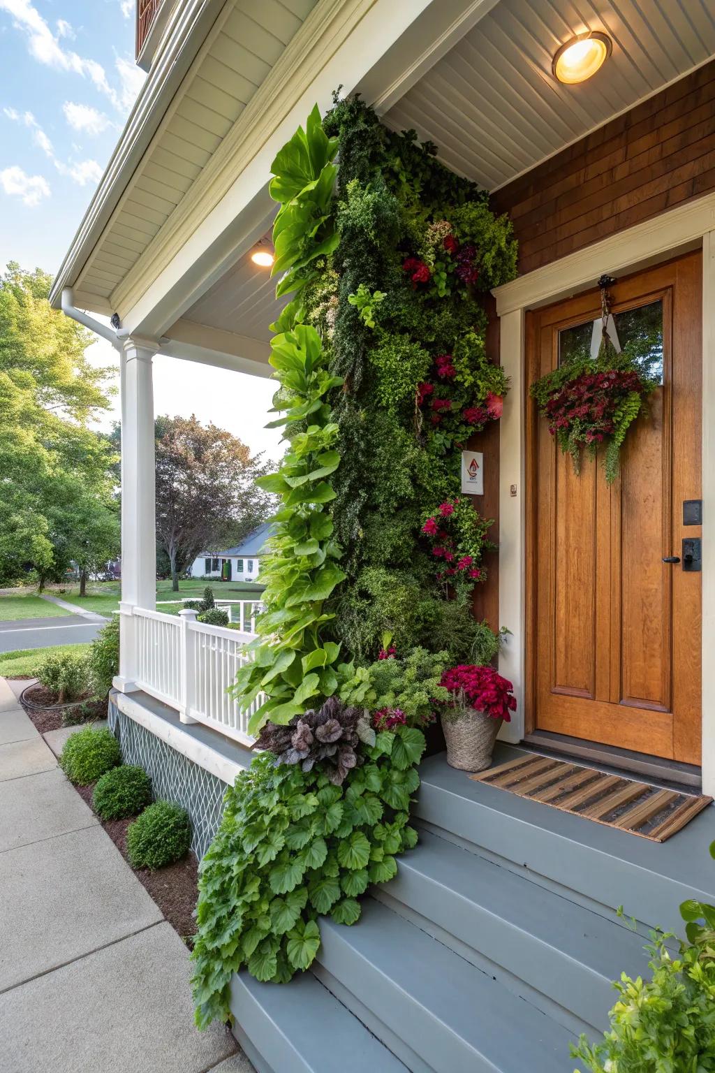 A lush vertical garden adds greenery without occupying floor space.