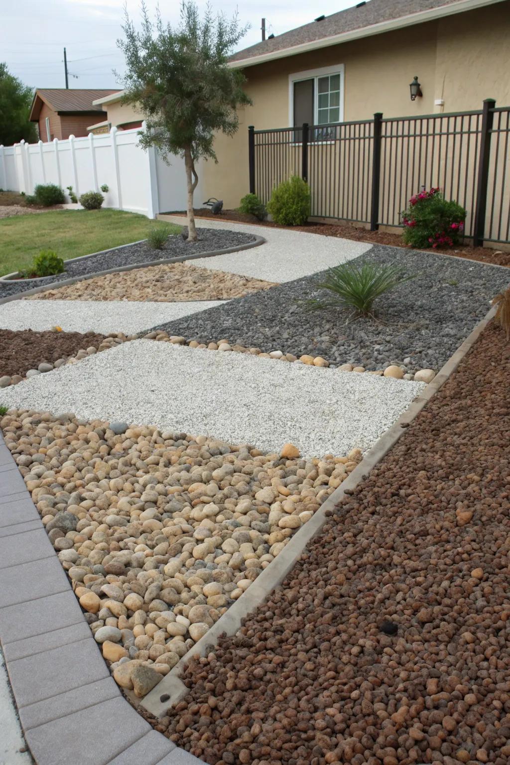 Varied pebble dimensions enrich the texture and depth of your landscape.