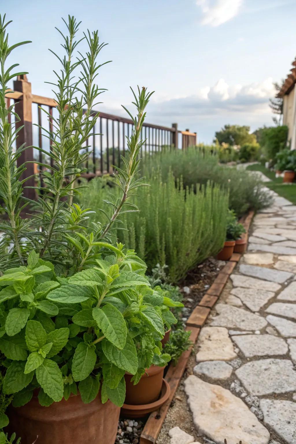 Fragrant spice herb and spearmint bring both aroma and utility to this garden.