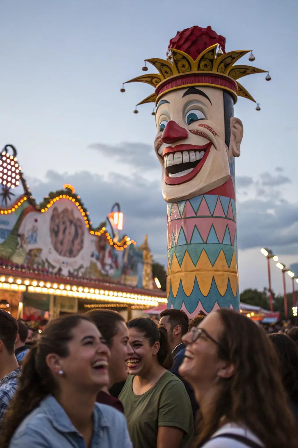 <strong><em>Totems with funny faces bring personalized humor to crowds at festivals</em></strong>.&rdquo; loading=&rdquo;lazy&rdquo; class=&rdquo;pimg&rdquo;>
	</picture><figcaption><strong><em>Totems with funny faces bring personalized humor to crowds at festivals</em></strong>.</figcaption></figure>
<p>Make a totem that has a big cutout of a funny face, maybe even your own! It&rsquo;s a personal touch that always gets some laughs. I remember making one of my friend&rsquo;s face with a really big mustache.</p>
<h3>Check these products out:</h3>
<ul class=