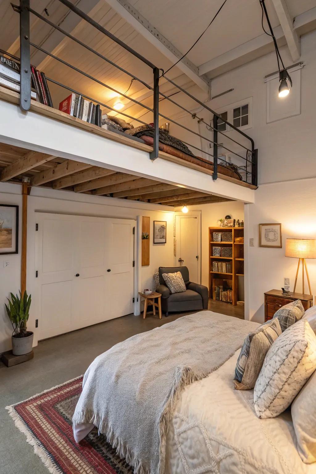 Elevated sleeping quarters maximize vertical space.