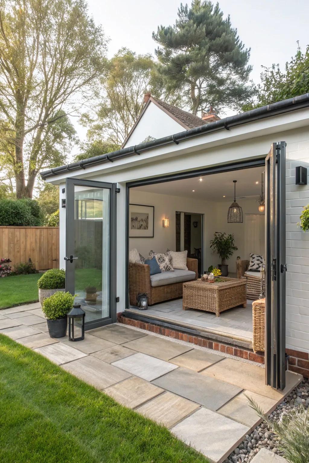 Outdoor seating extends the living area into the open air.
