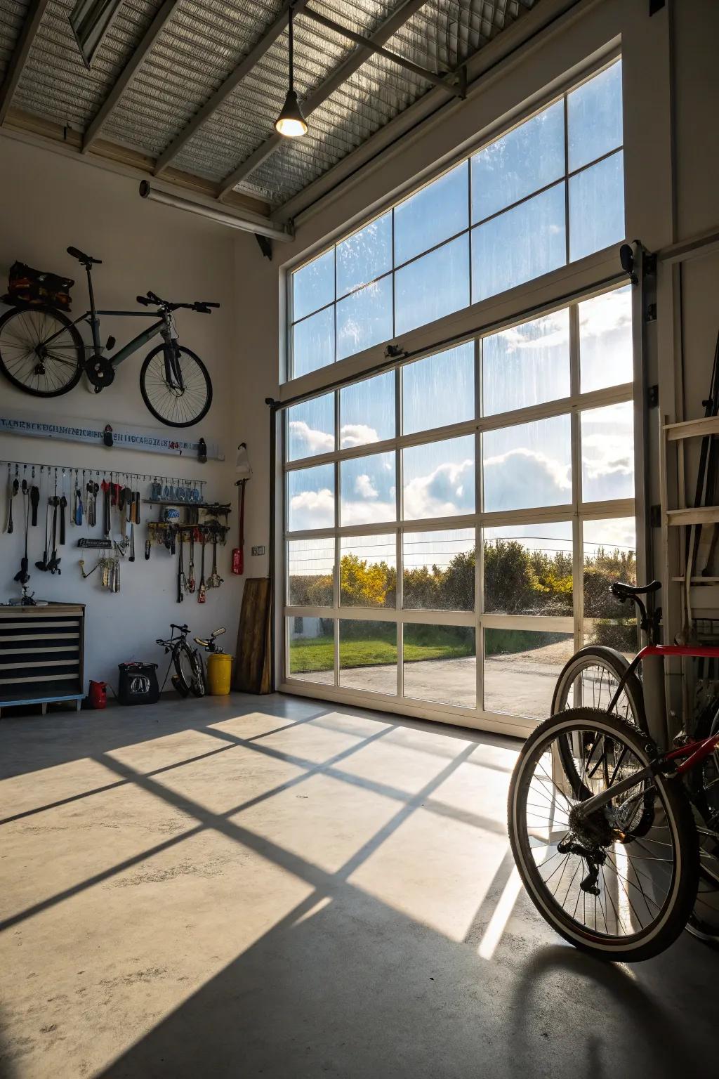 Brighten your garage with natural light from windows or skylights.