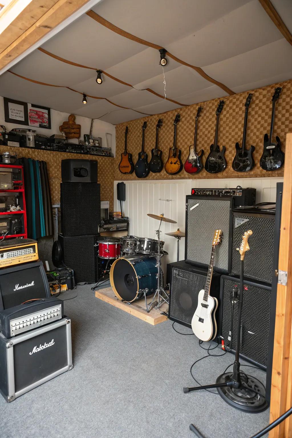 A music lover's paradise with space for instruments and sound.