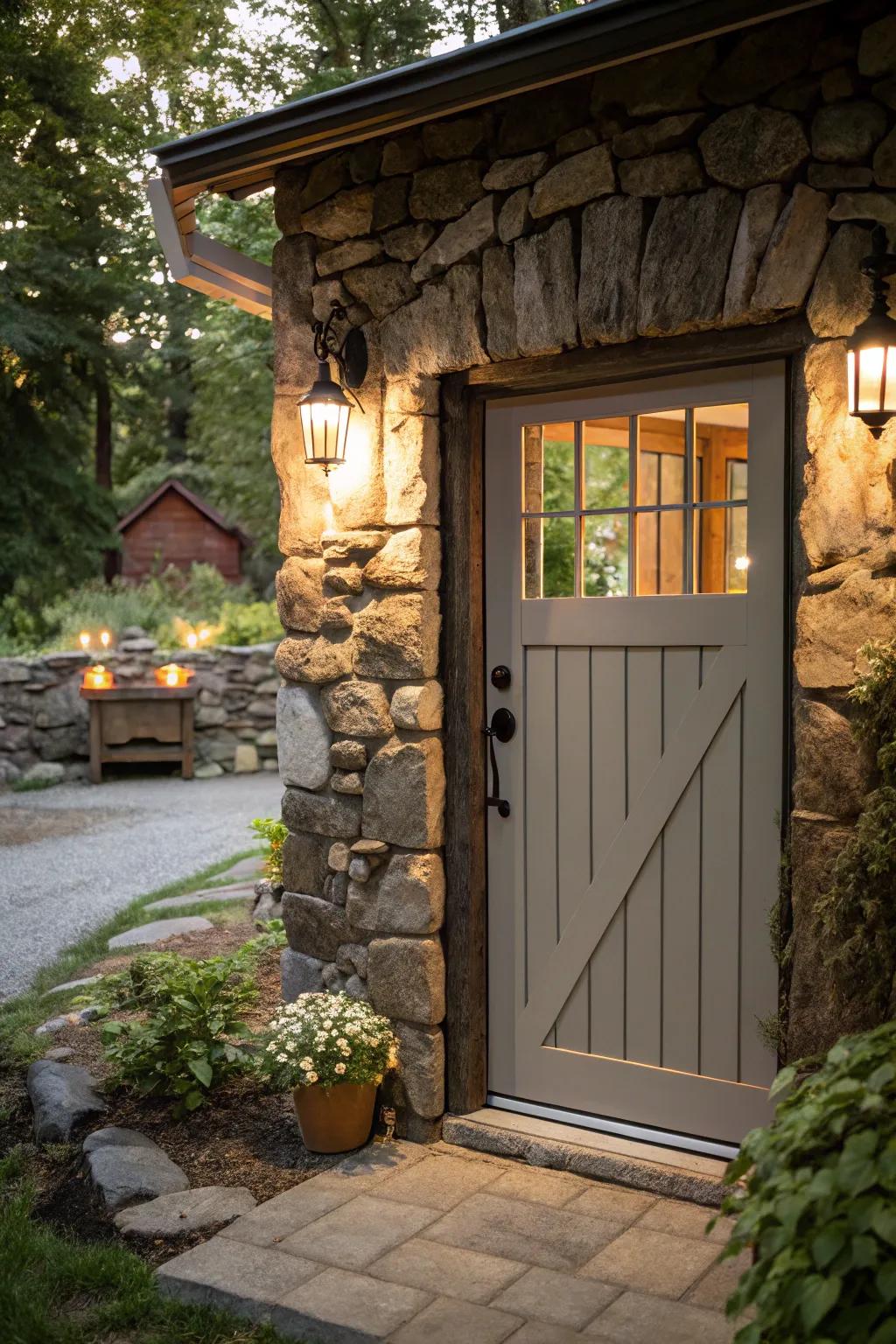 Natural stone introduces rustic beauty to this entryway.