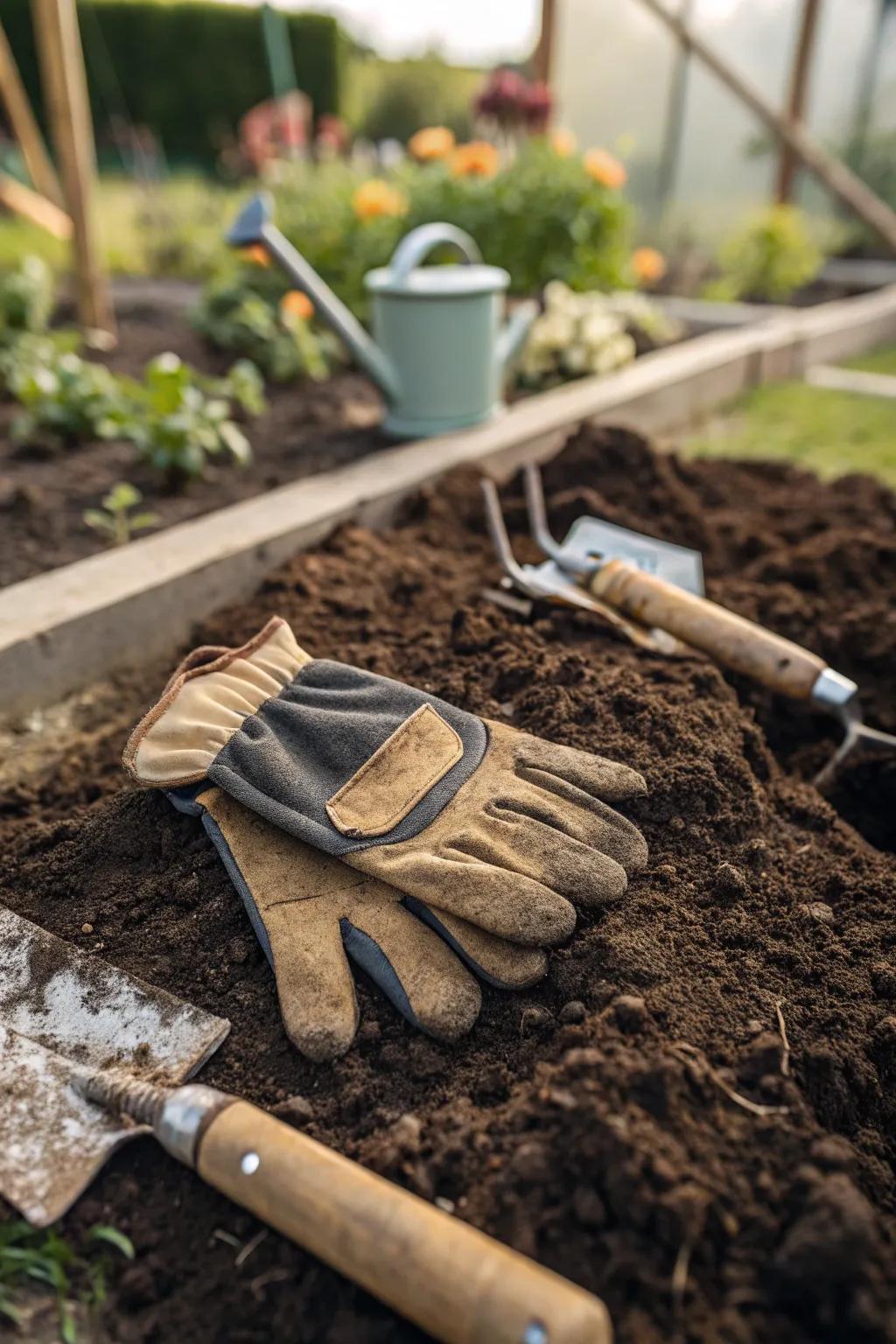 Keep hands safe with strong gardening gloves.