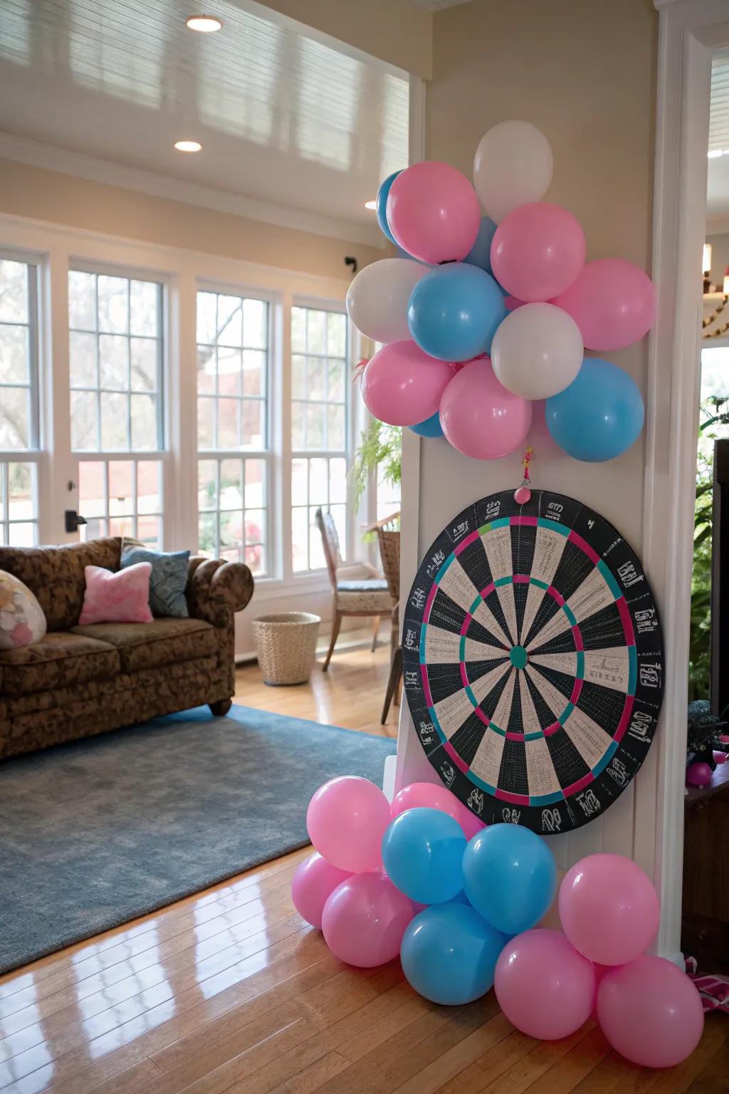 Get guests involved with an interactive gender reveal target game.