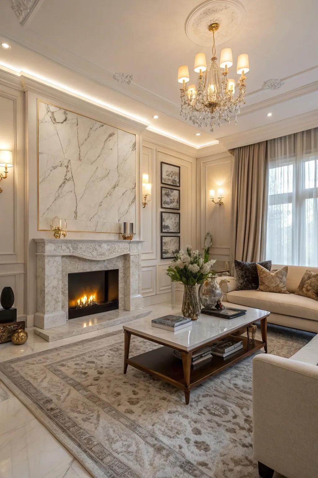 Natural stone elements add sophistication and depth.