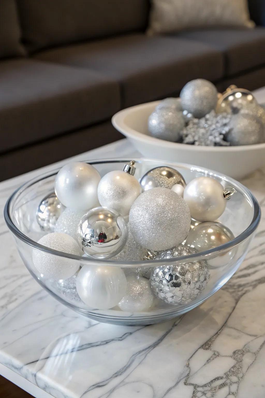 A refined depiction of frost courtesy of see-through trinkets housed inside a crystal vessel.