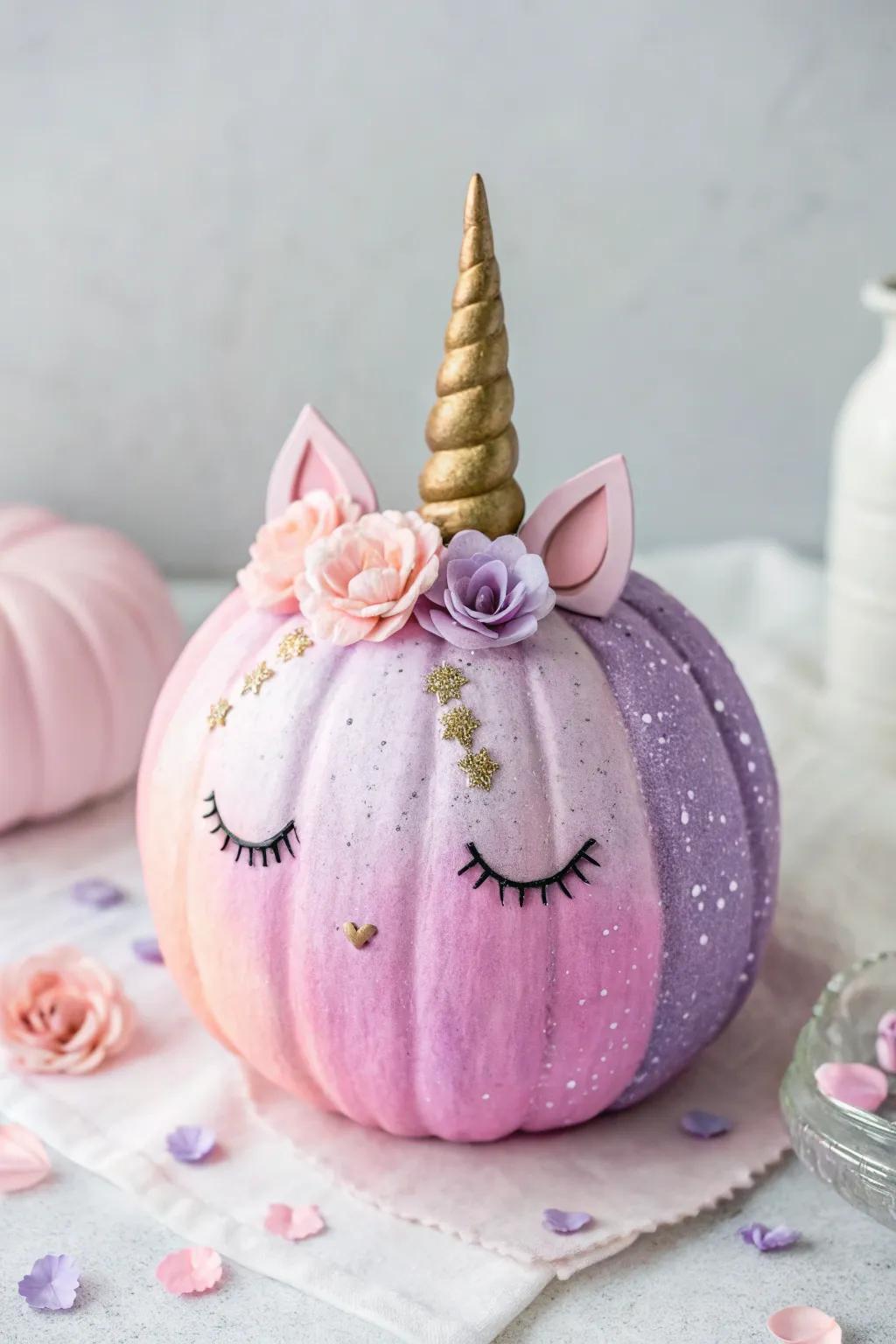 Enchant your autumn decor with a charming unicorn gourd, where minimalist elegance meets magical whimsy.