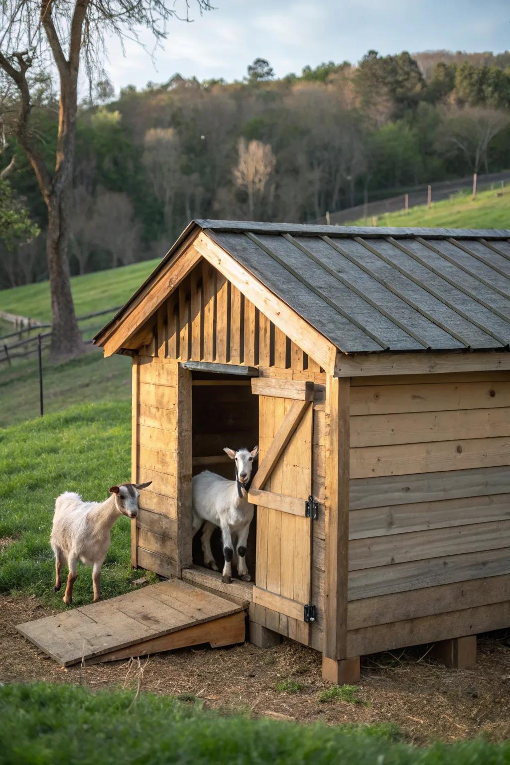 A movable goat barn offering flexibility and convenience.