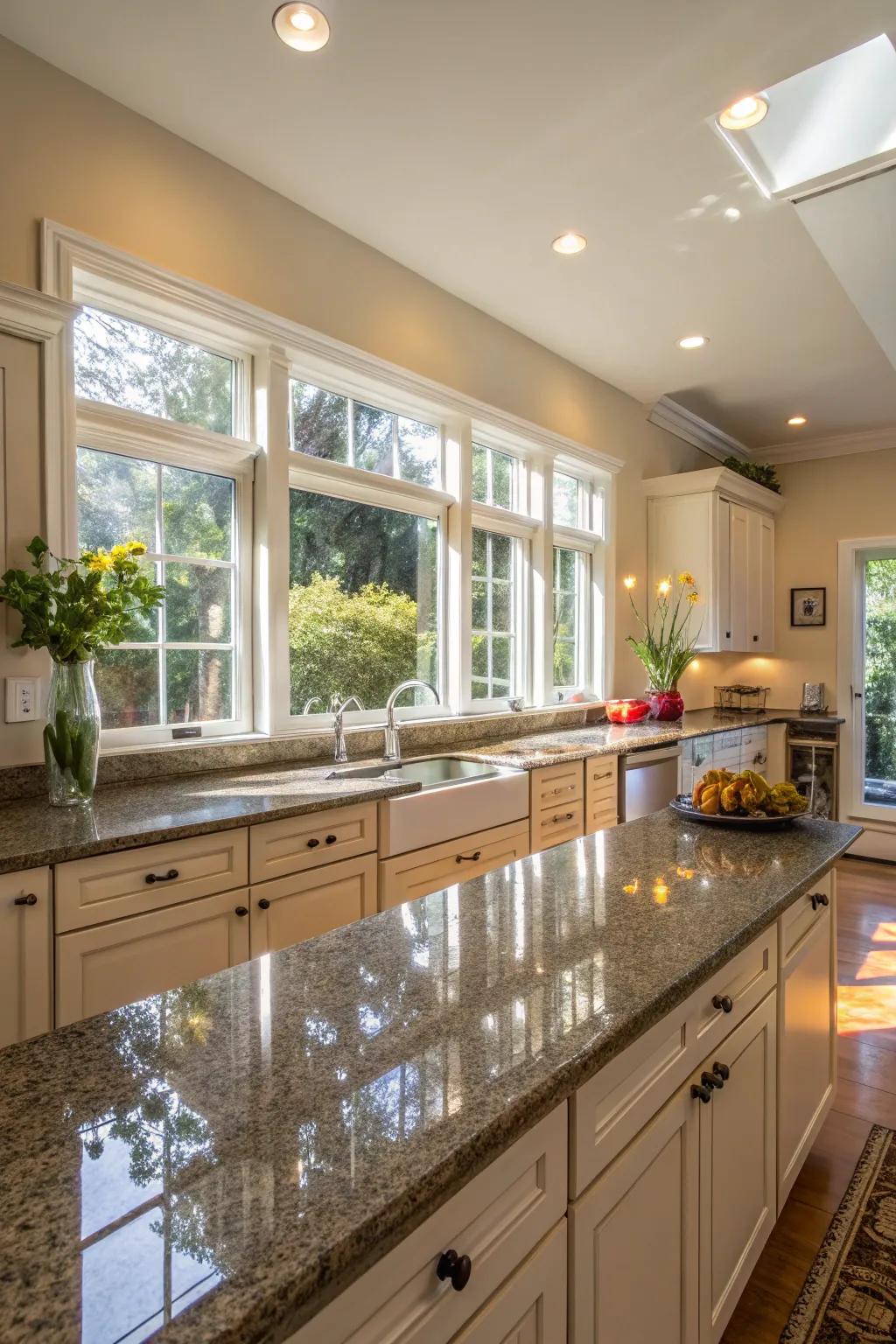 Sparkling granite enhances natural light in your kitchen.