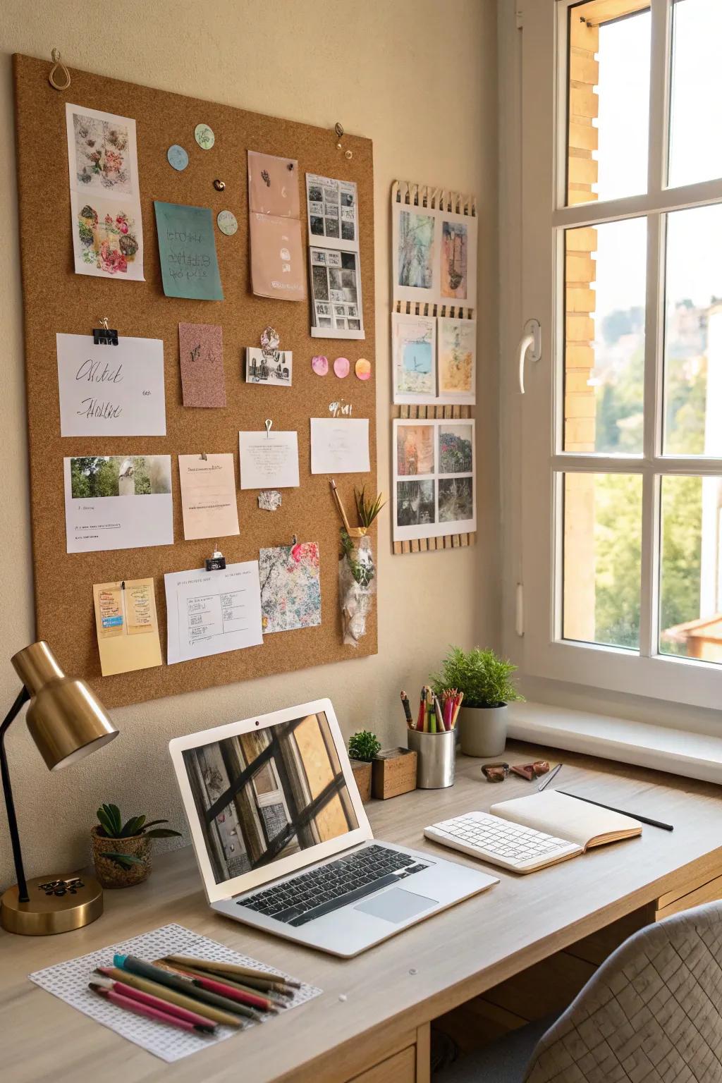 An inspiration board serves as a continuous source of creativity and ideas.