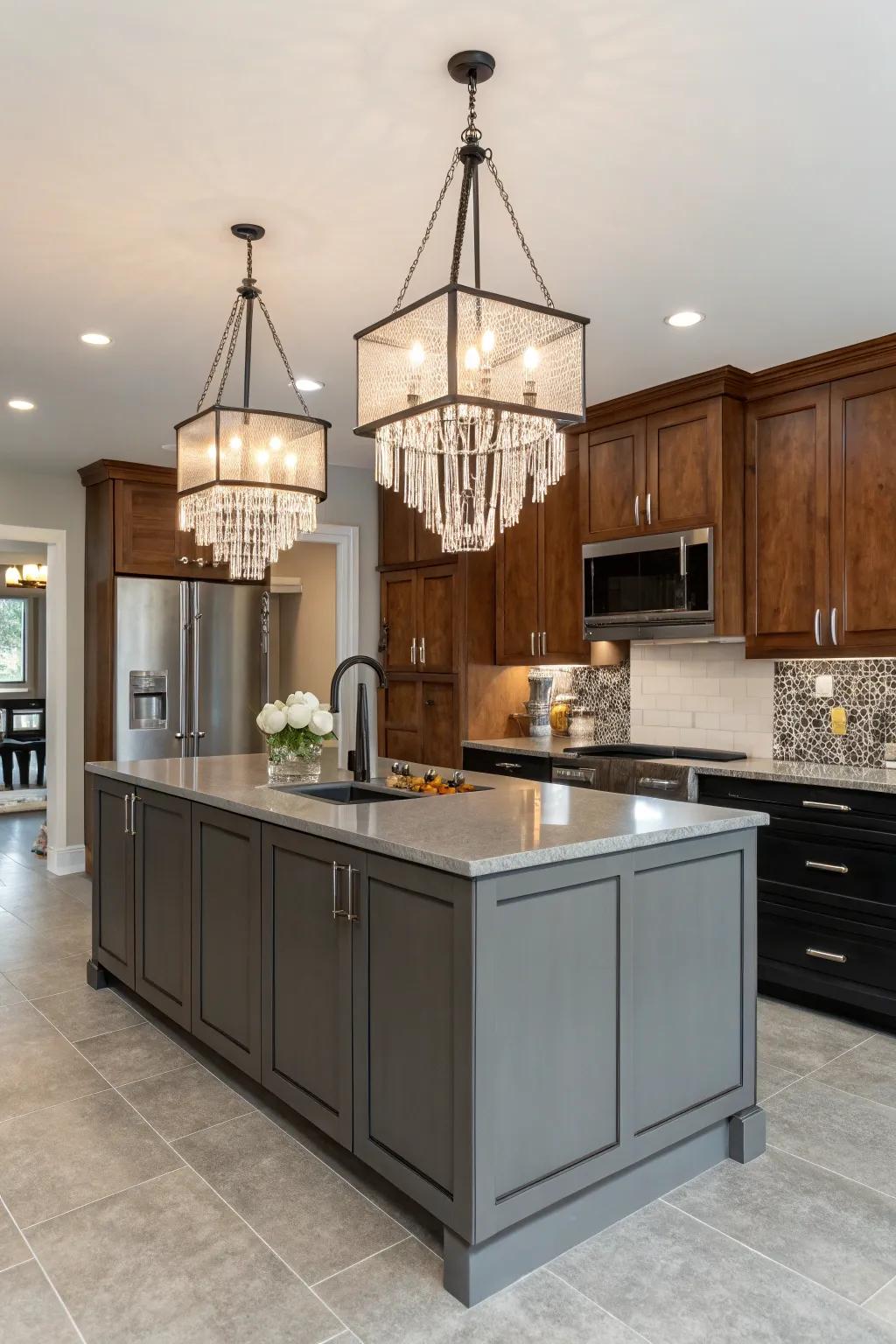 Statement lighting adds beauty and focus.