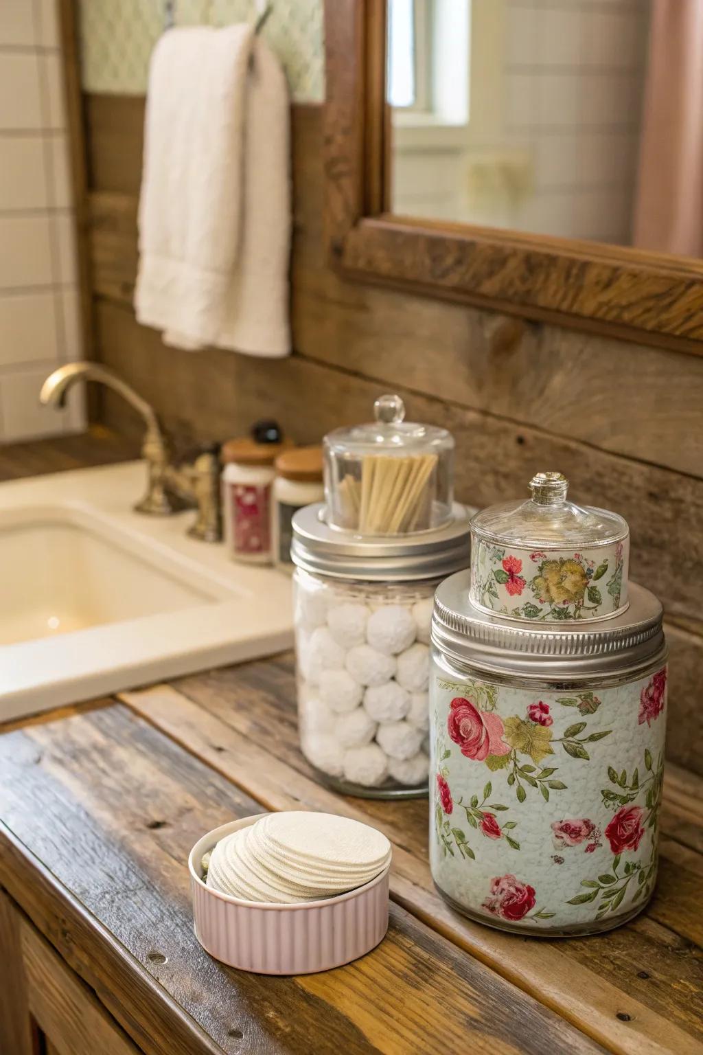 Charming vintage jars for stylish and functional storage.