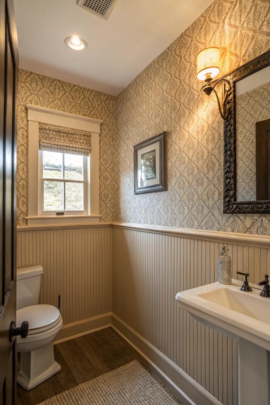Textured walls add subtle depth and interest to your half bath.