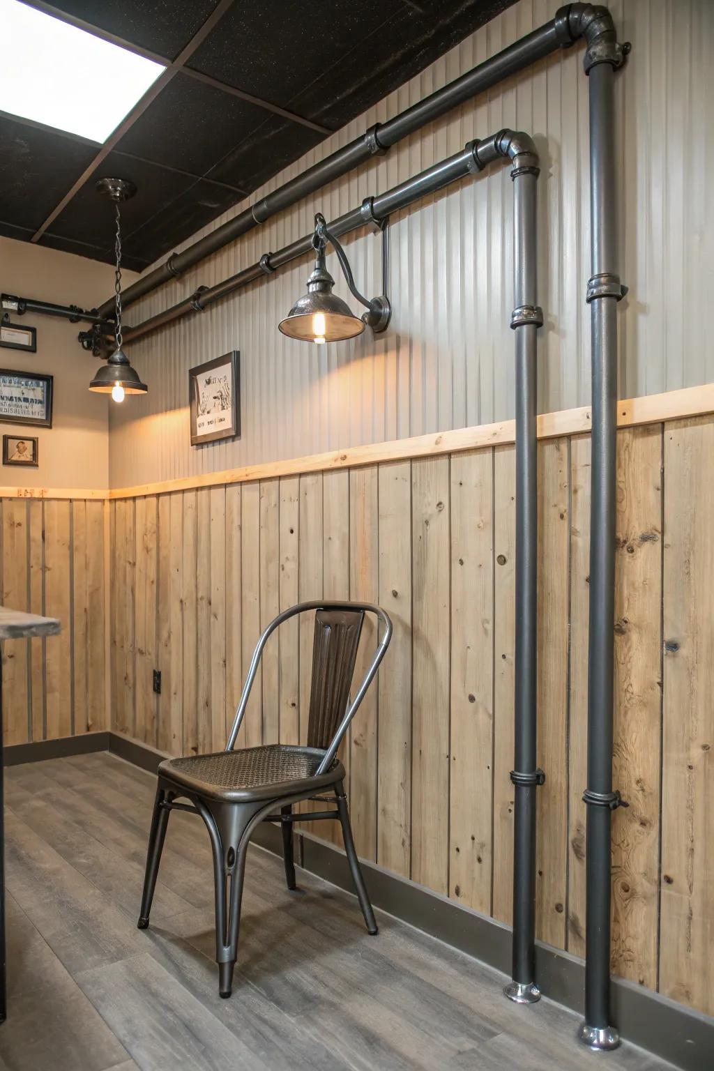 Plank boards and steel create an industrial chic vibe.