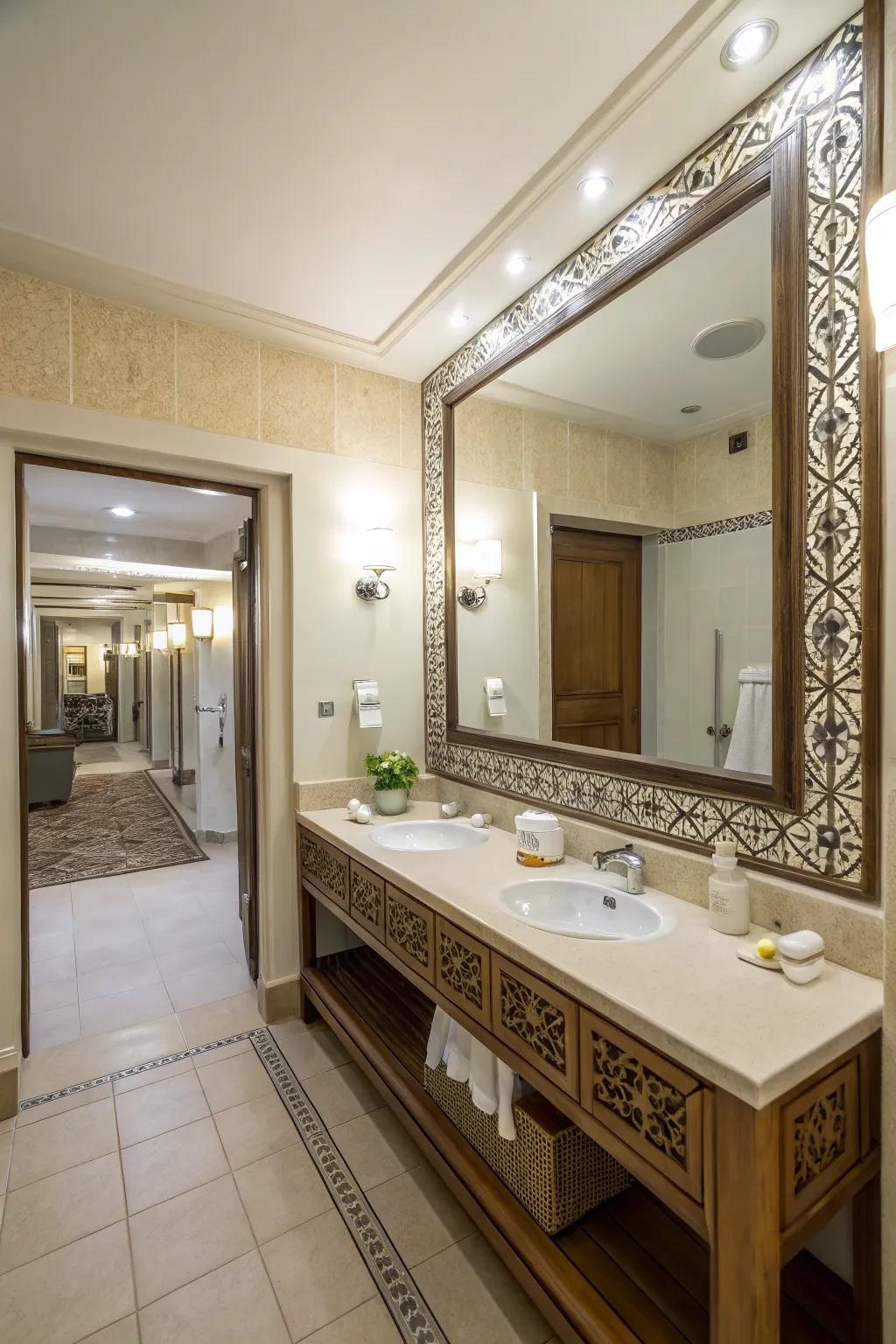 An eye-catching mirror enhances style and space.