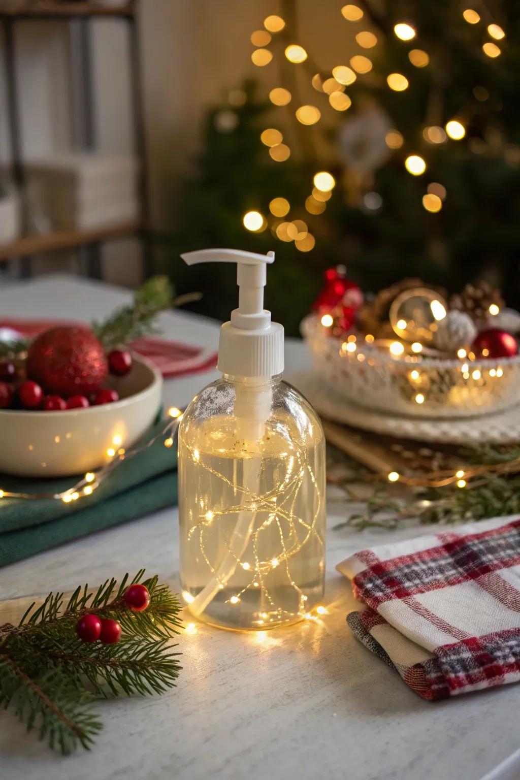 Liquid soap illuminated with twinkling mini illuminations