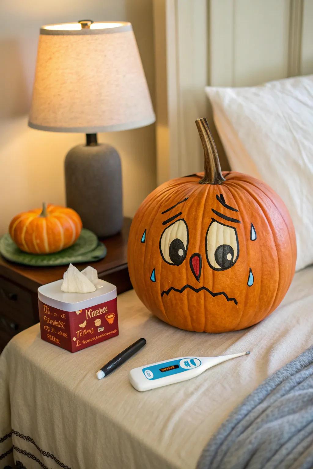 A 'sick' pumpkin that adds a humorous and relatable element to your design.